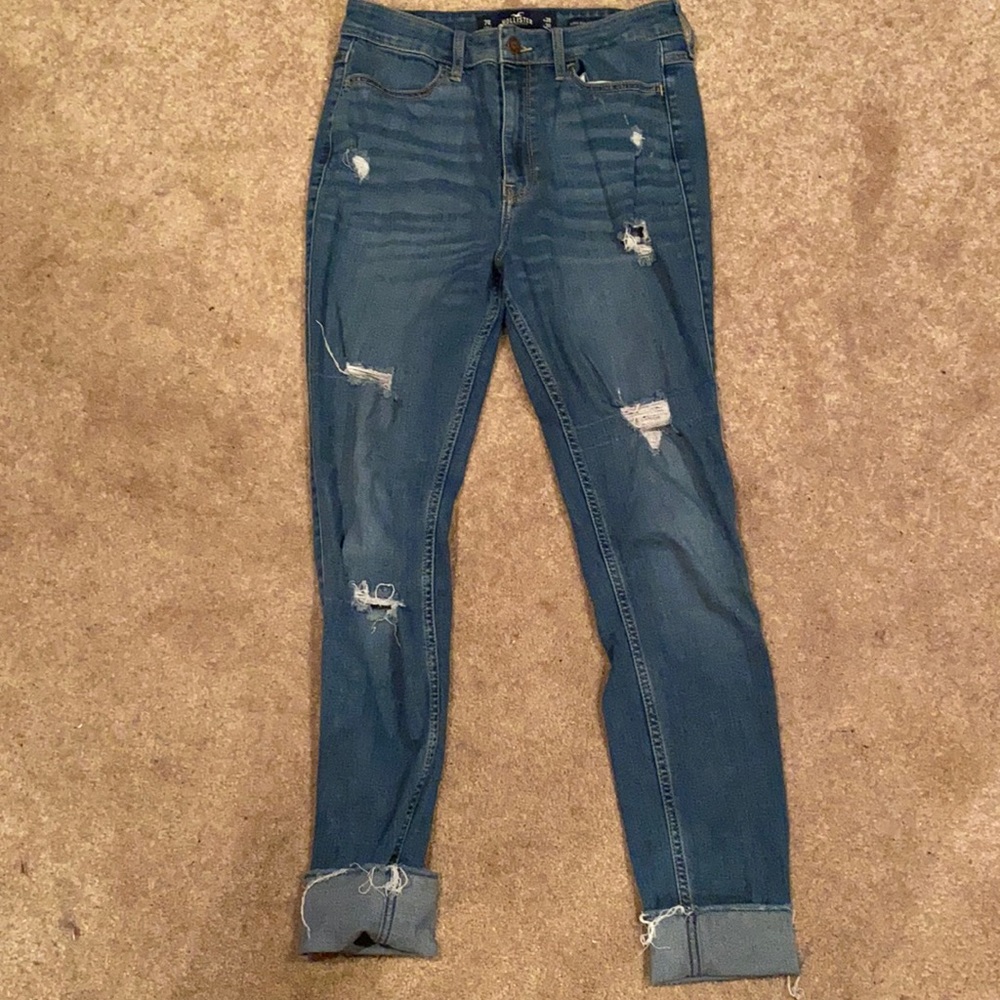 Hollister dark wash ultra highrise ripped skinny jeans